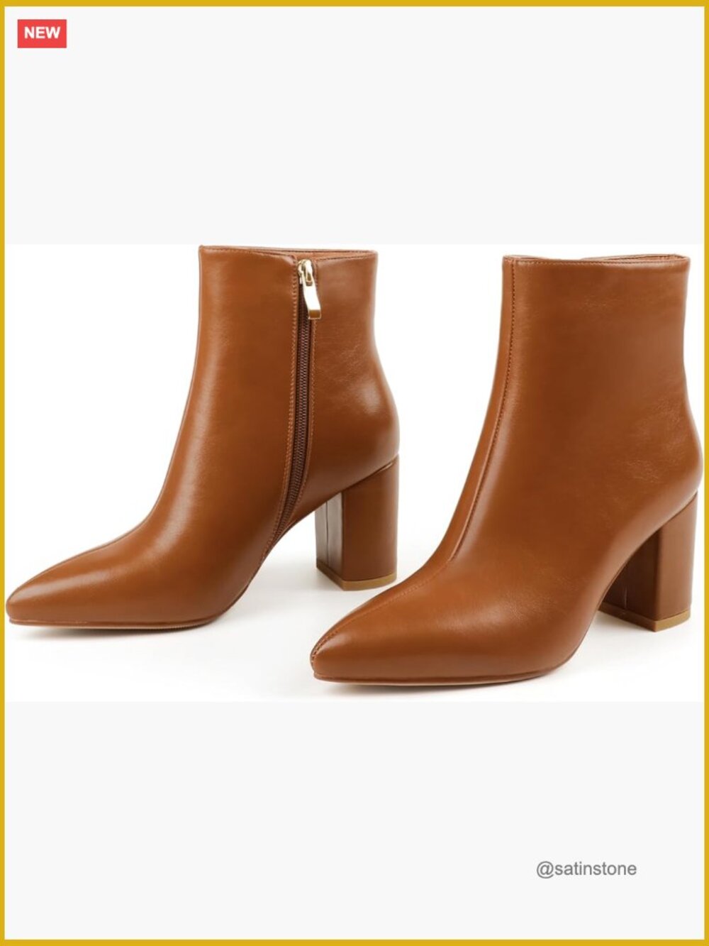 Women's Ankle Boots Chunky Block Heel Pointed Toe Zipper Booties Faux Leather